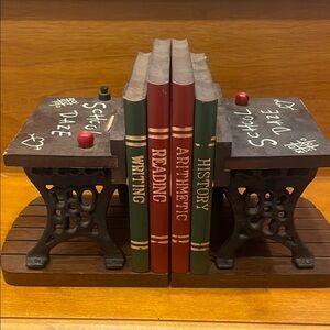Vintage Bookend Set with Books and old school desk